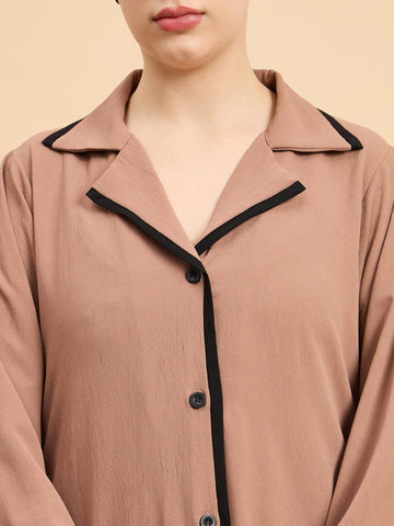 Modest Beige Front Open Coat Abaya with Matching Hijab