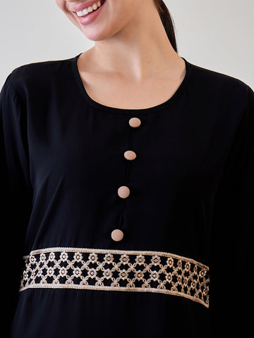 Embroidered Bell Sleeves Black Abaya Burqa With Black Georgette Hijab