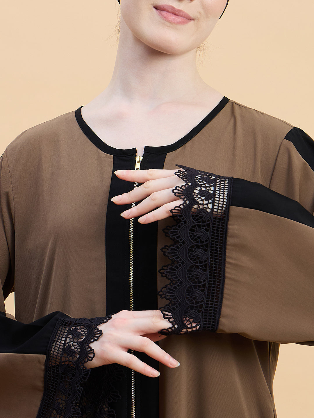 Front Open Zip Abaya Burqa with Black Georgette Hijab