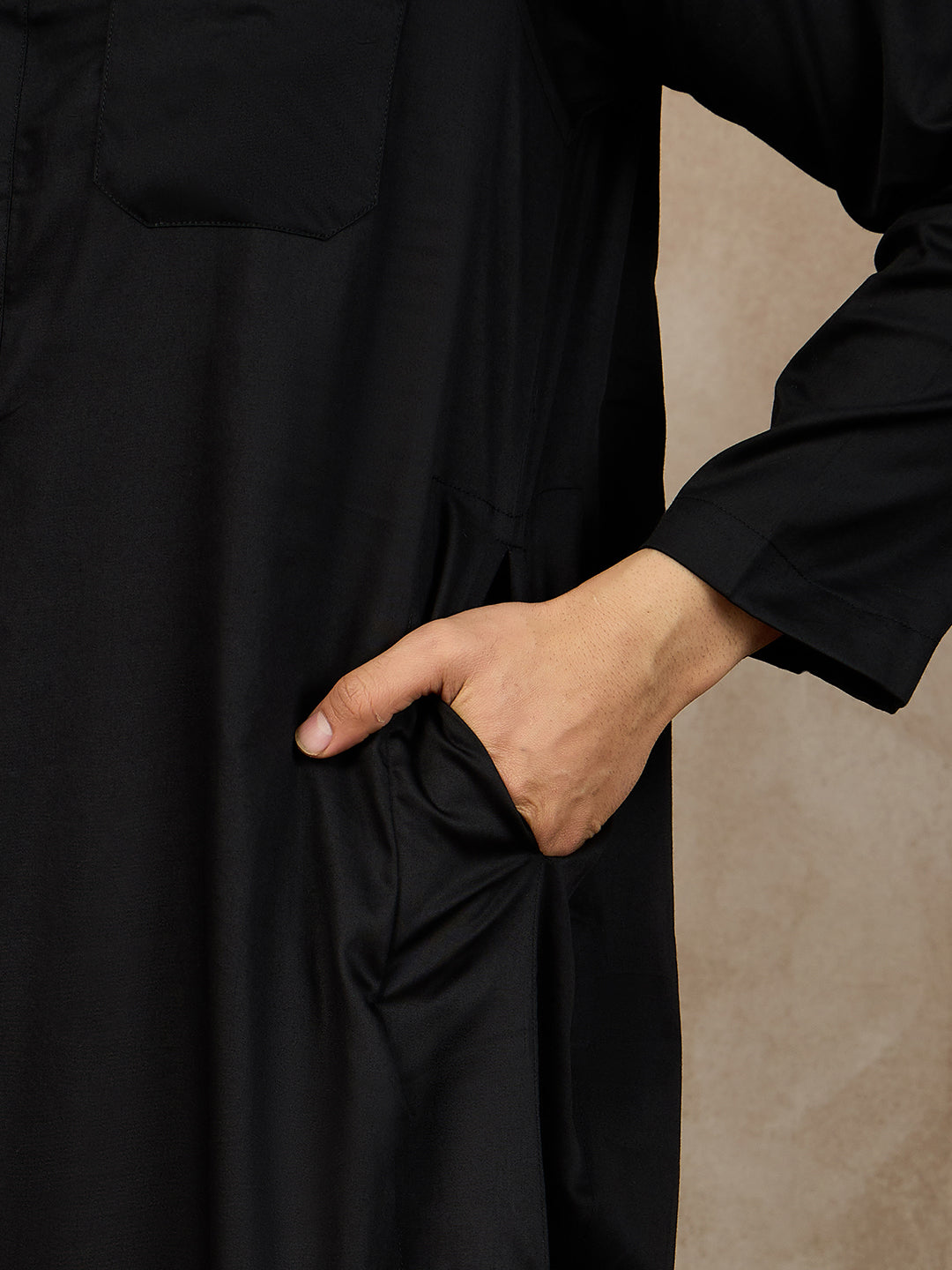 Nabia Black Mandarin Collar Cotton Jubba/Thobe