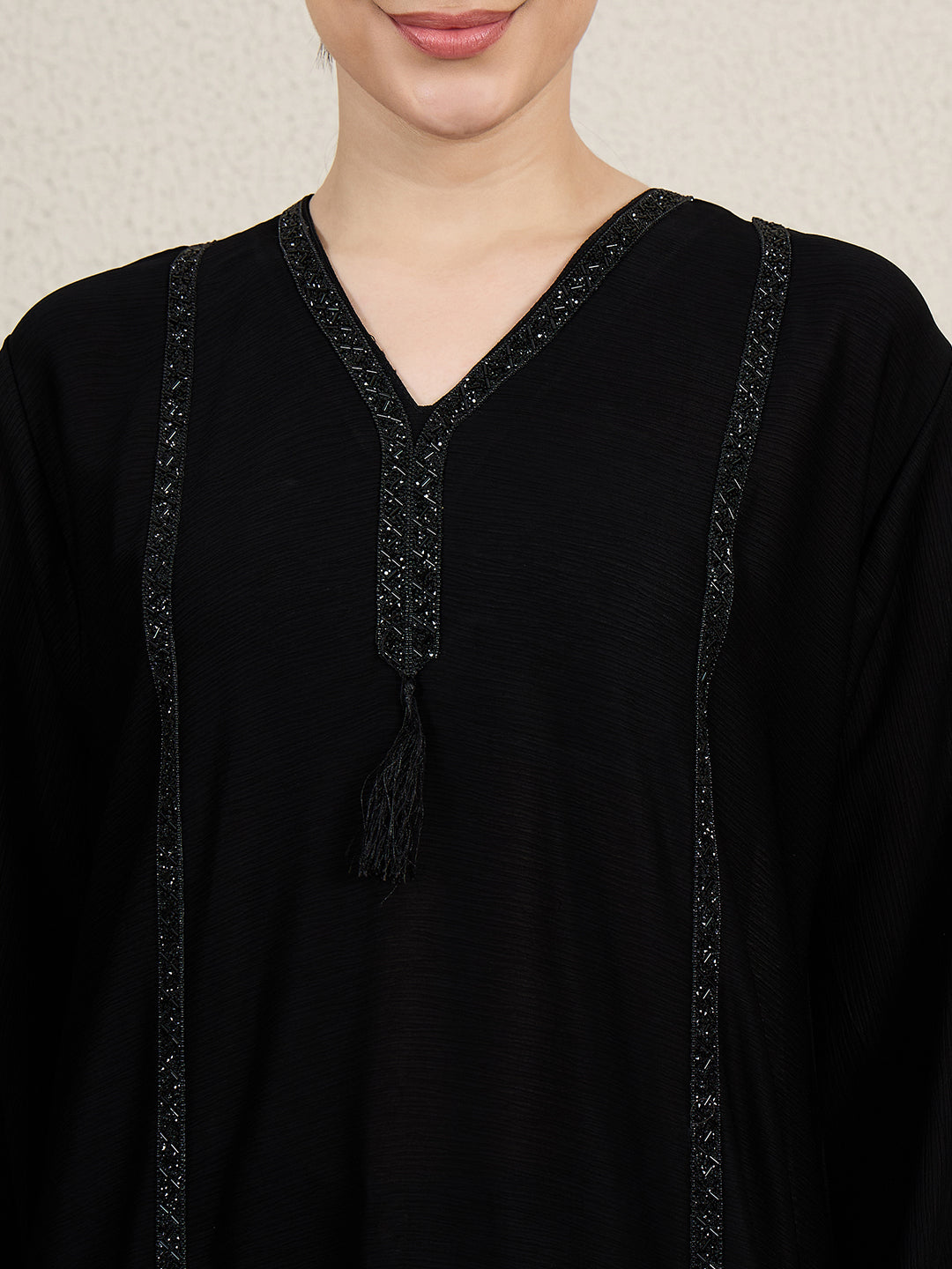 Elegant Black Embroidered Abaya for women with black hijab