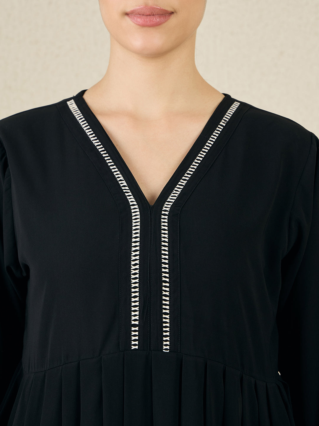 Black Embroidery Nida Matte Abaya with Black Scarf