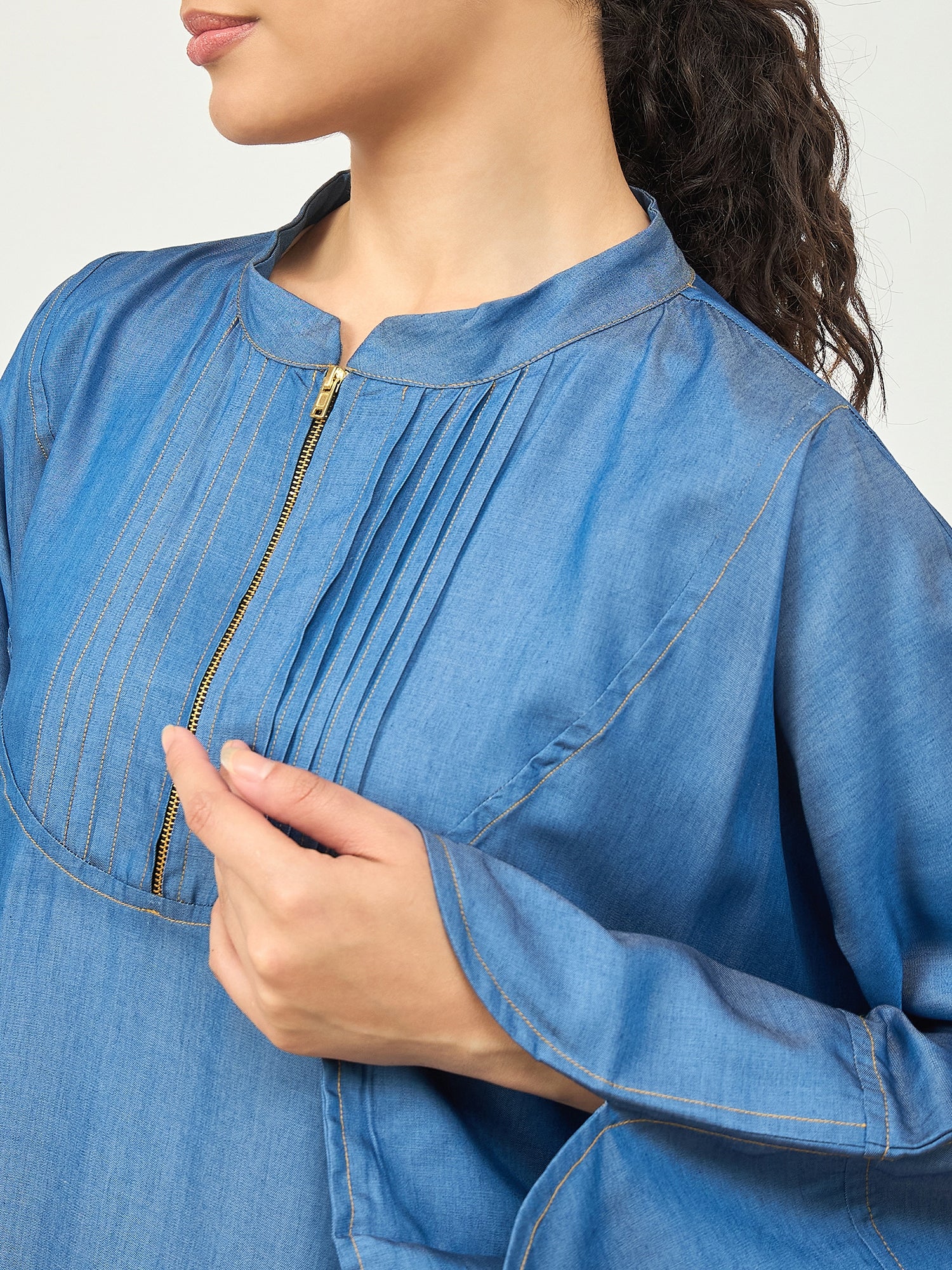 Nabia's Blue Solid Denim Abaya burqa with Black Georgette Hijab
