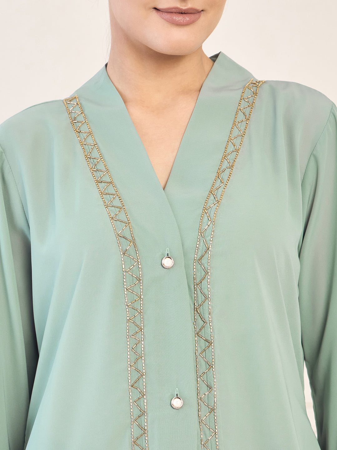 Nabia Handwork Luxury Front Open Abaya with Matching Hijab