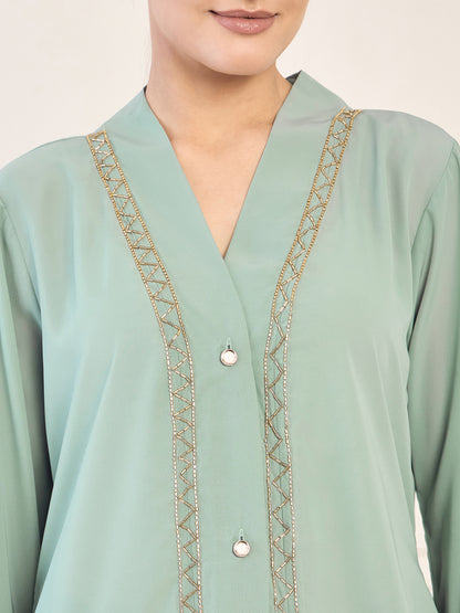 Nabia Handwork Luxury Front Open Abaya with Matching Hijab