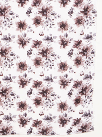 Nabia White and Brown Floral Printed Ragular Use Women’s Scarf