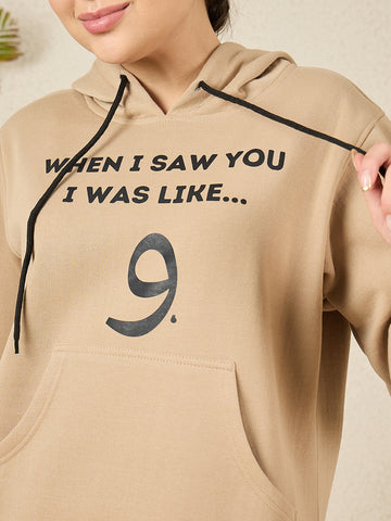 Wow Modest Beige Fleece Winter Hoodie for Women