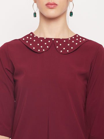 Nabia Women Maroon Solid Co-Ord Set