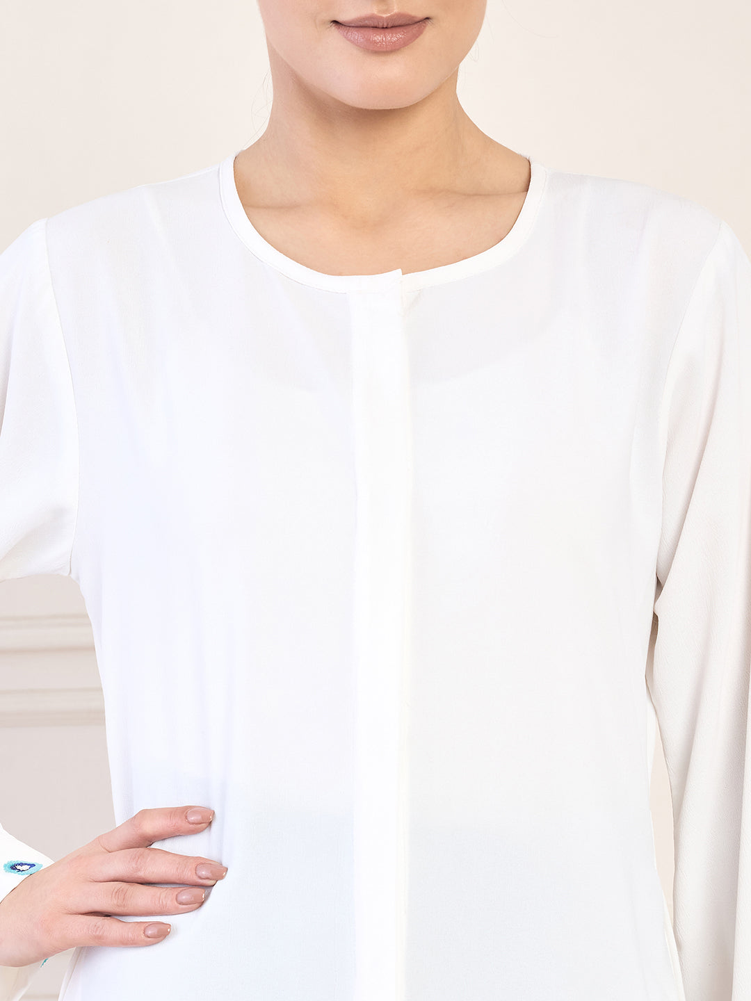 Nabia White Handwork Front Open Abaya with Matching Hijab