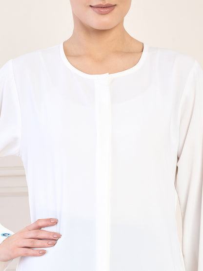 Nabia White Handwork Front Open Abaya with Matching Hijab