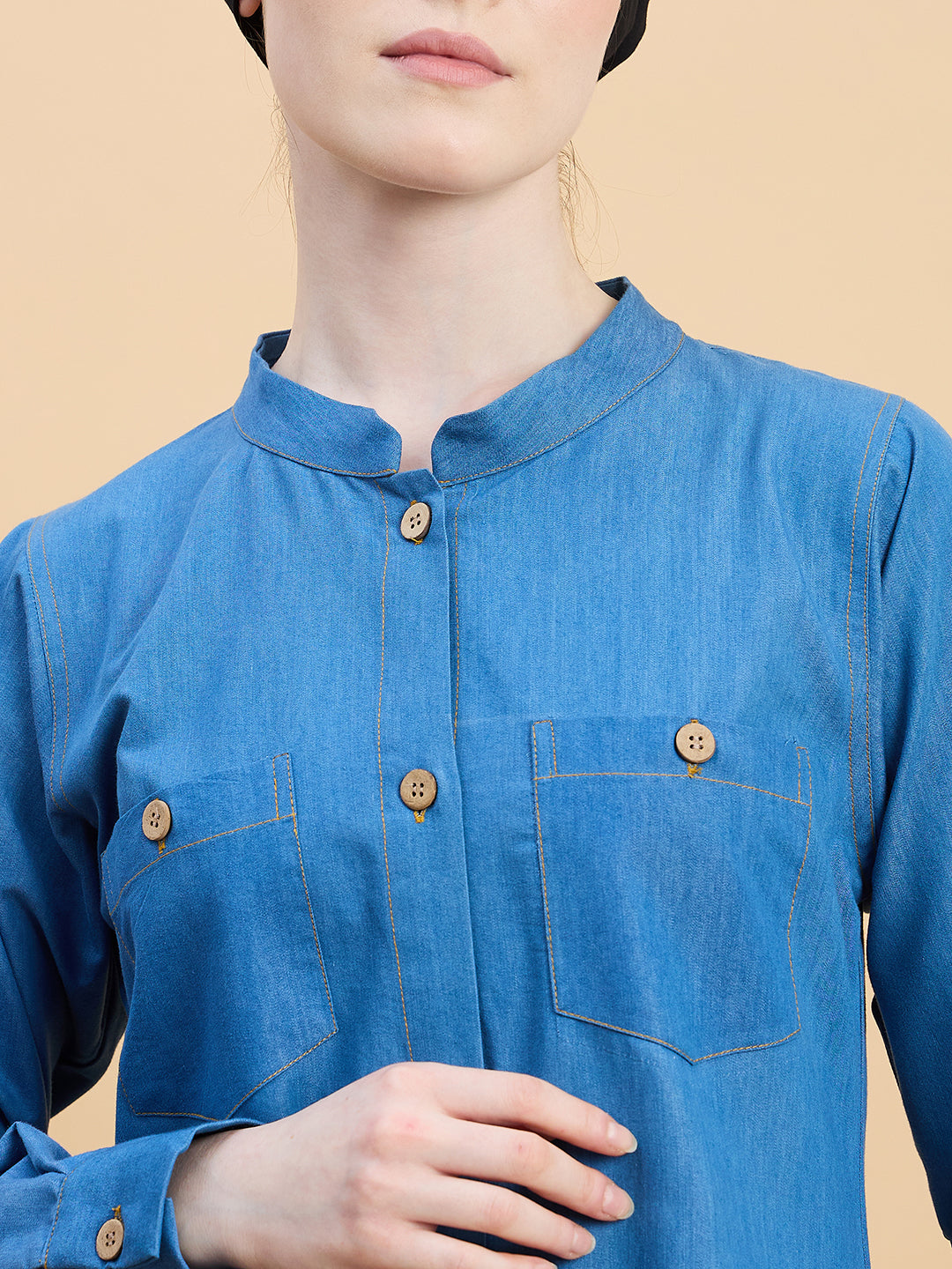 Front Open Blue Denim Co-ord set for women