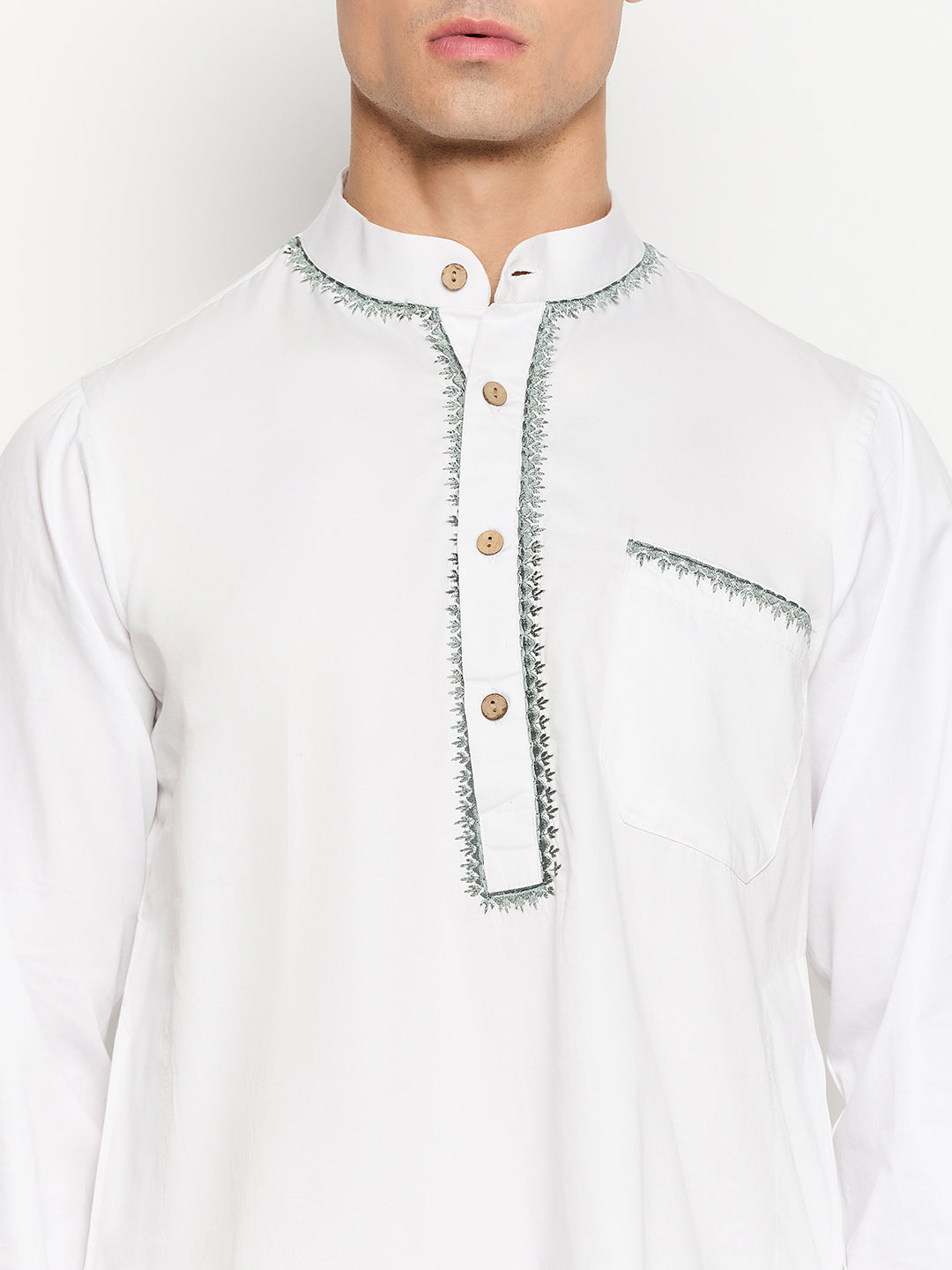 White Embroidery Mens Kurta Pajama Set