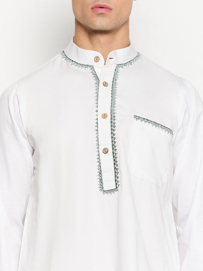 White Embroidery Mens Kurta Pajama Set