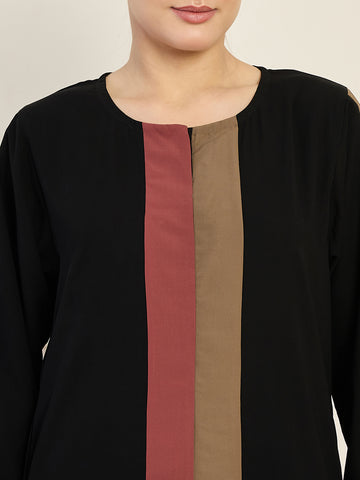 Nabia Black Three Color Design Abaya  With Georgette Hijab