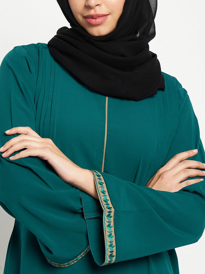 Nabia Embroidery Green Abaya with Black Scarf