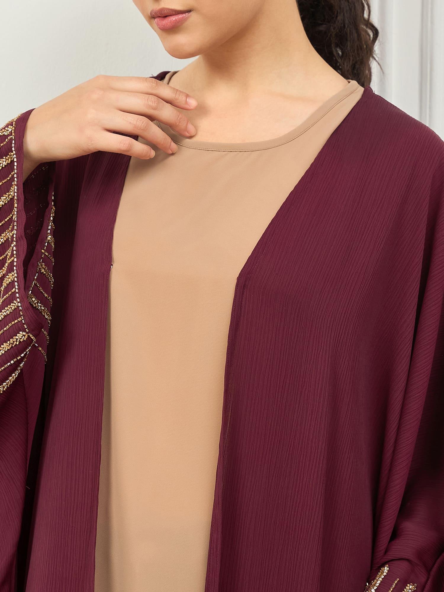 Nabia 2 Piece Handwork Shrug Abaya with Black Georgette Hijab