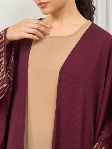 Nabia 2 Piece Handwork Shrug Abaya with Black Georgette Hijab