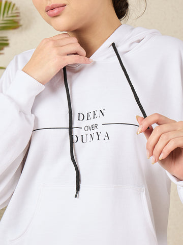 Women's Modest White Fleece Deen Over Dunya Winter Hoodie
