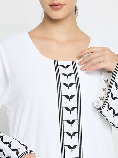 Nabia Kefiyyeh Embroidery White Abaya Burqa with Black Hijab