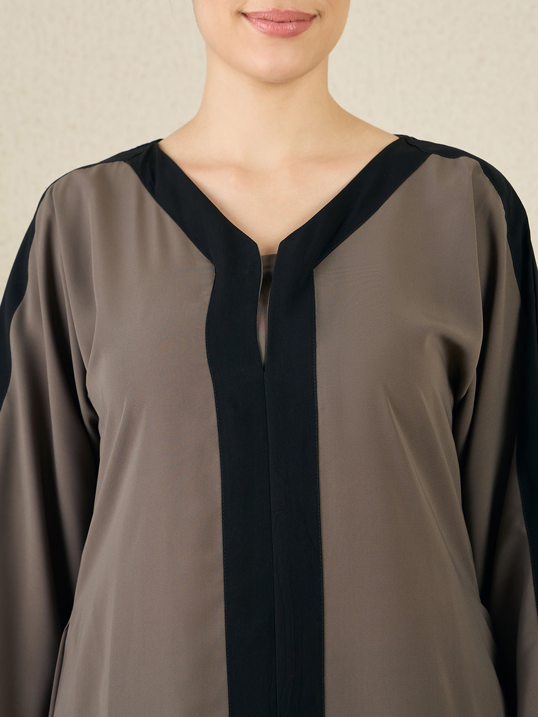 Nabia Grey  Aline Abaya with Black Georgette Hijab