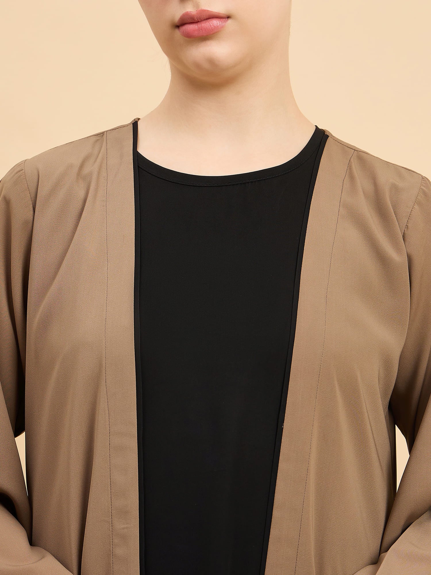 2 Piece Shrug Abaya Set with Black Hijab For Women