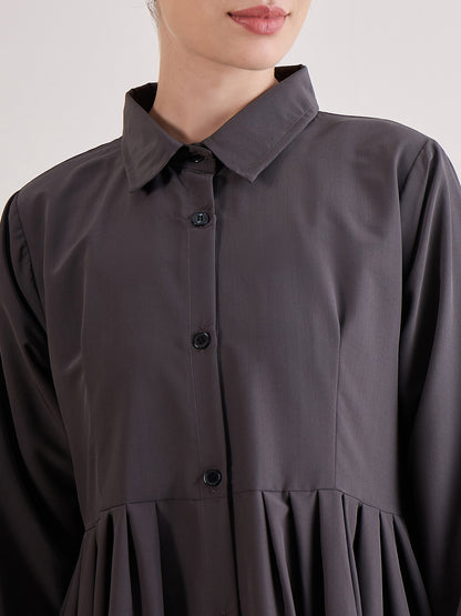 Nabia Grey Front Open Abaya with Black Georgette Hijab