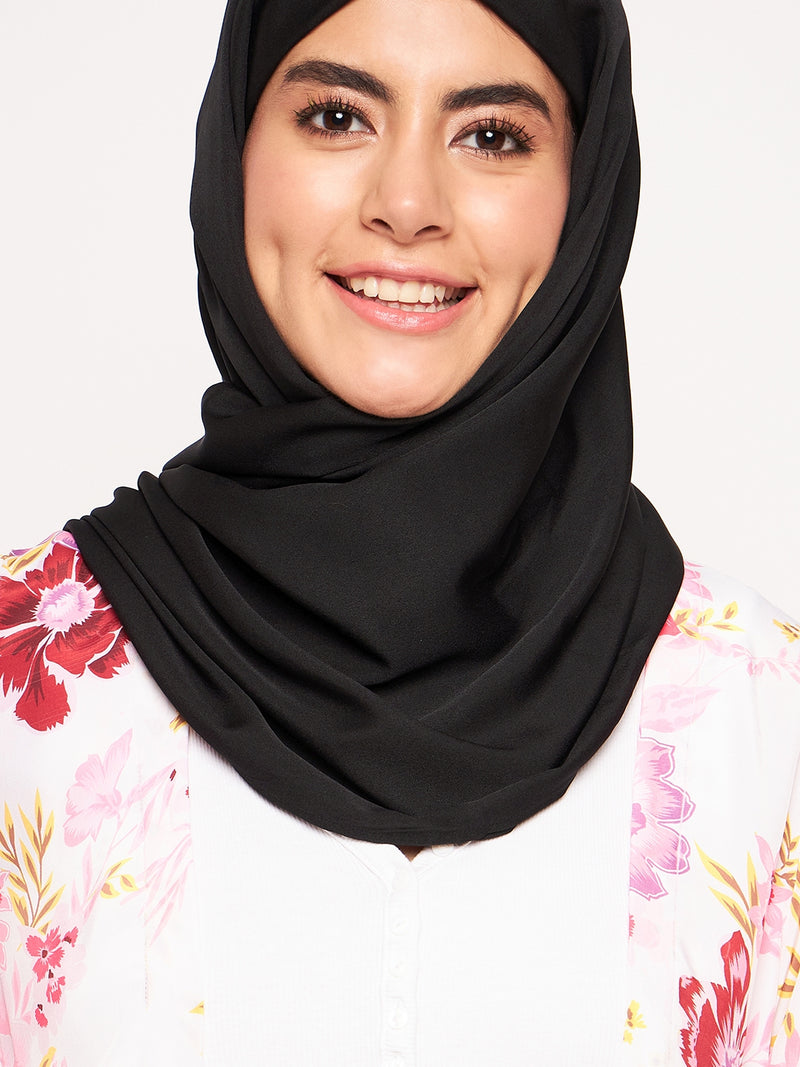 Nabia Women Multicolor Printed Front Open Shrug Abaya with Black Scarf