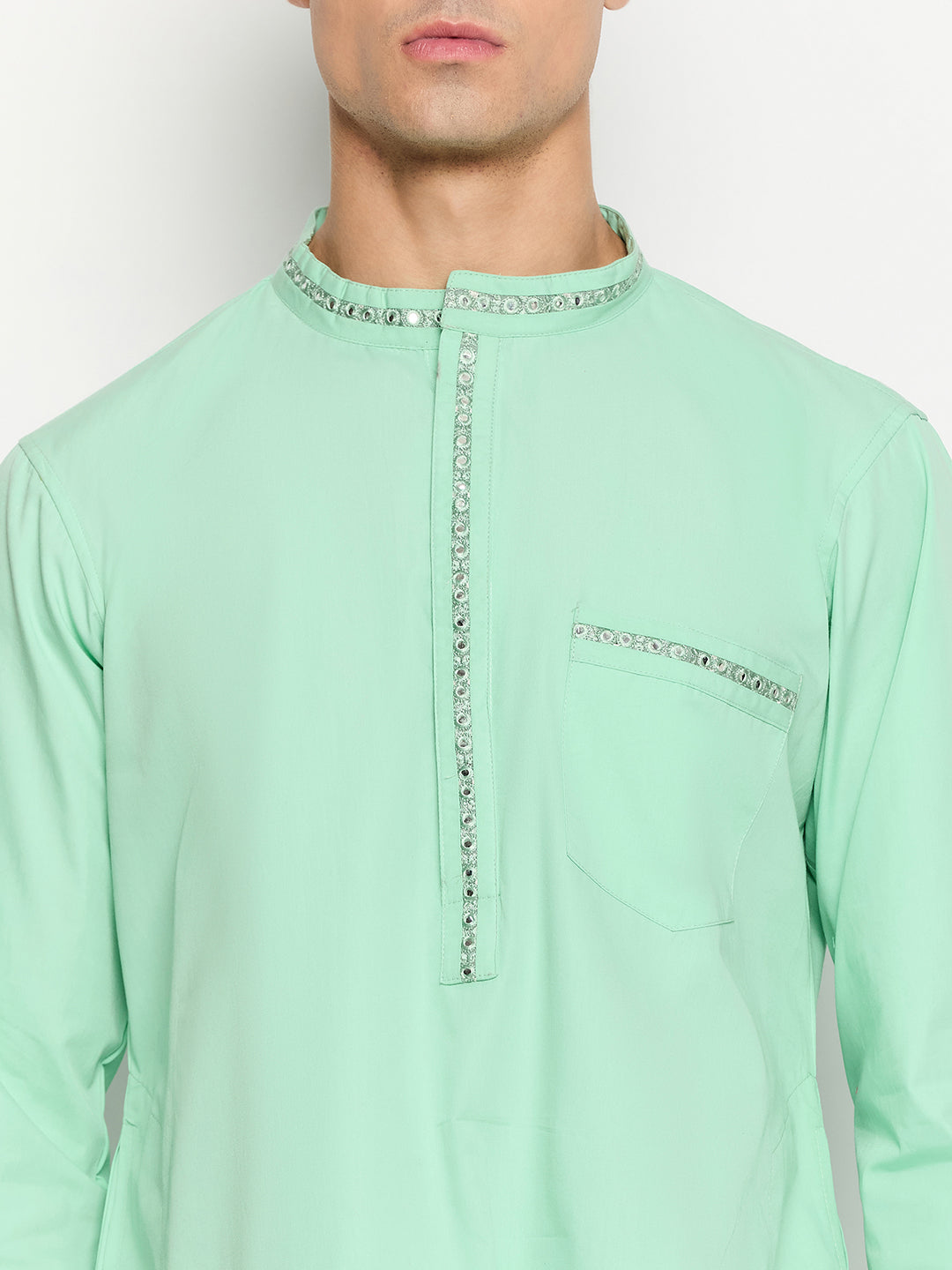 Green Embroidery Men's Kurta Pajama Set