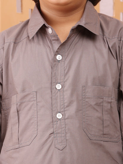Nabia Grey solid Kids Boys Pathani Kurta Pajama Set