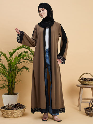 Front Open Zip Abaya Burqa with Black Georgette Hijab