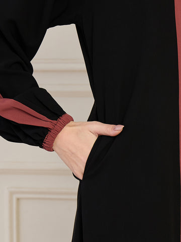 Nabia Black Three Color Design Abaya  With Georgette Hijab