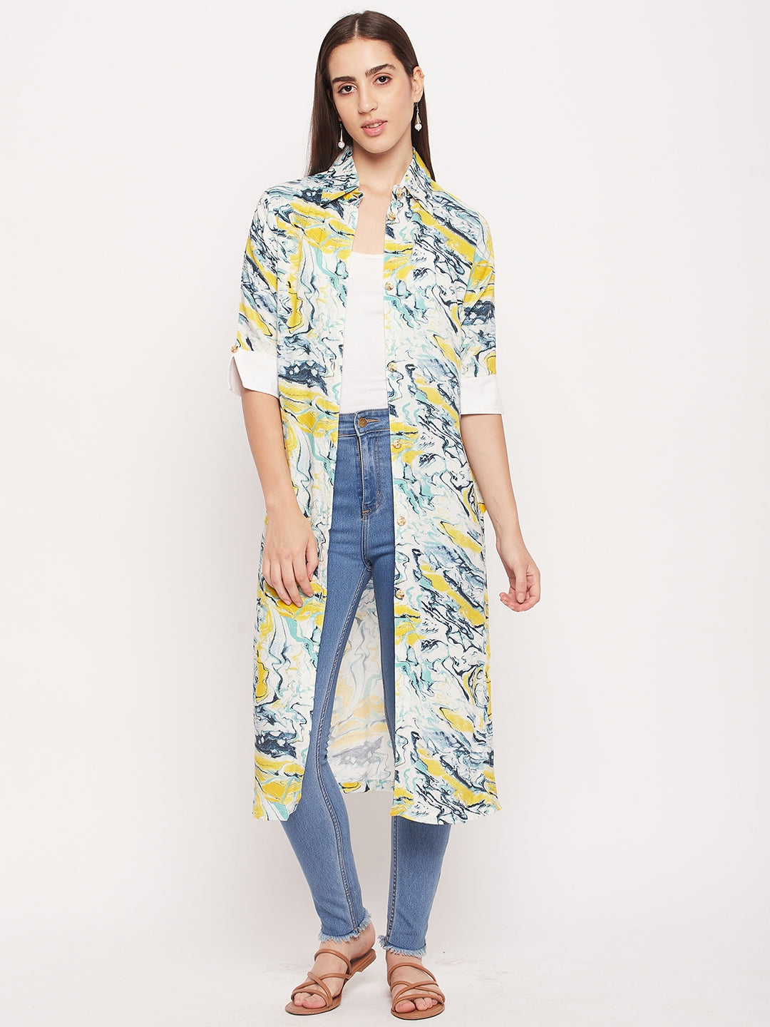 Nabia Women Front Open Multi Colour Printed kurta