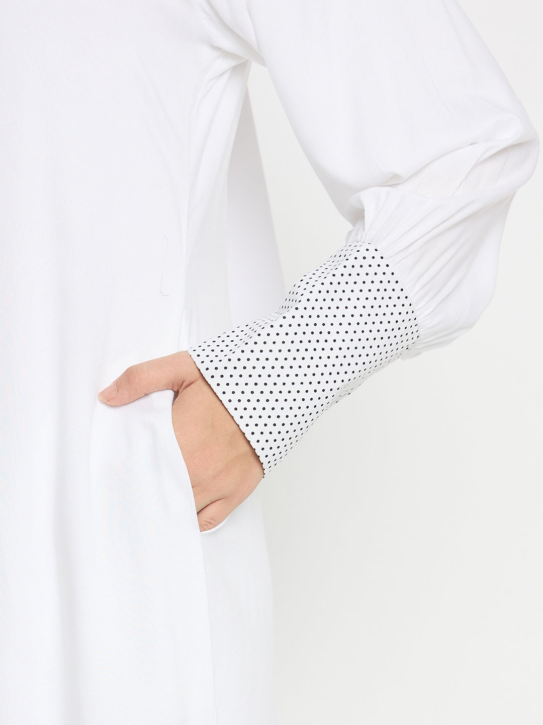 White Rayon Front Open Abaya Burqa with Black Hijab