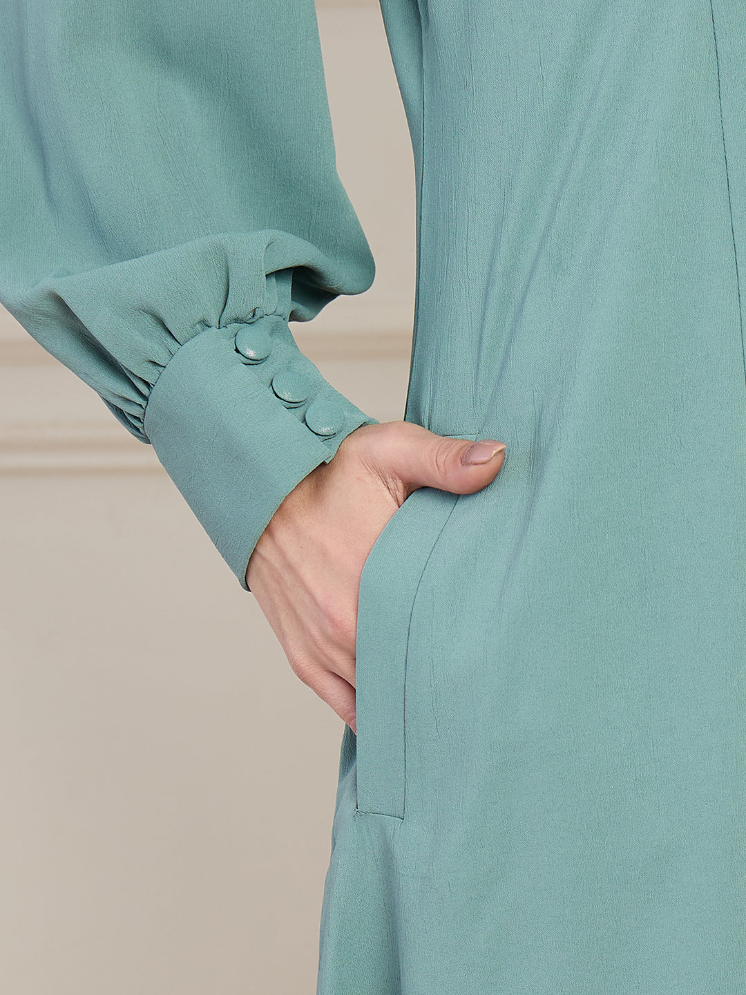 Nabia Sea Green Aline Abaya Burqa With Black Georgette Hijab