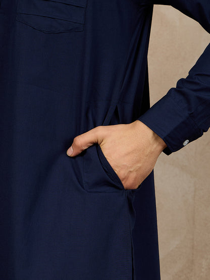 Nabia Blue Cotton Kurta and White Pajama Set for Men