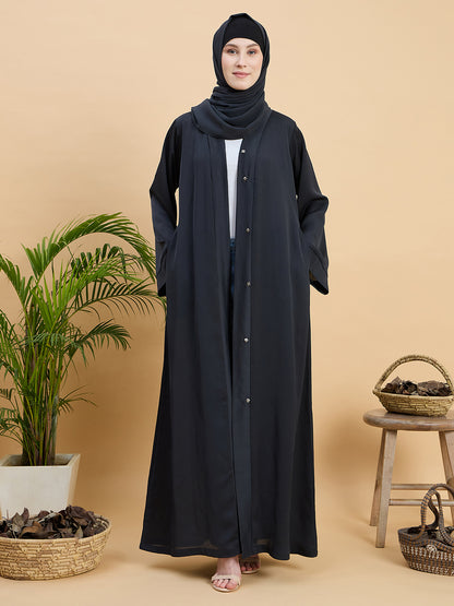 Olive Black Front Open Dubai Abaya Burqa with Matching Hijab