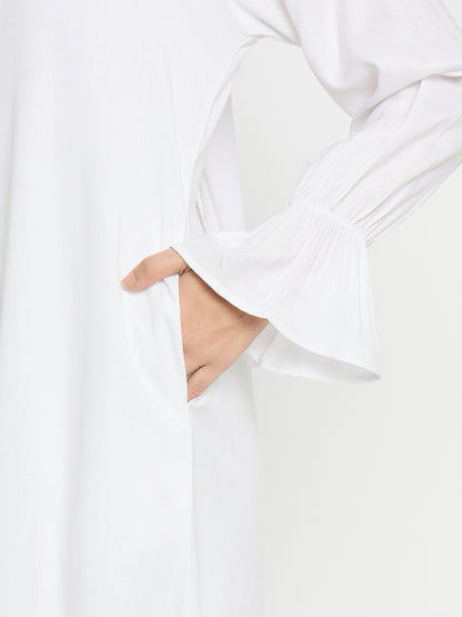 Rayon White Abaya Burqa with Black Georgette Hijab