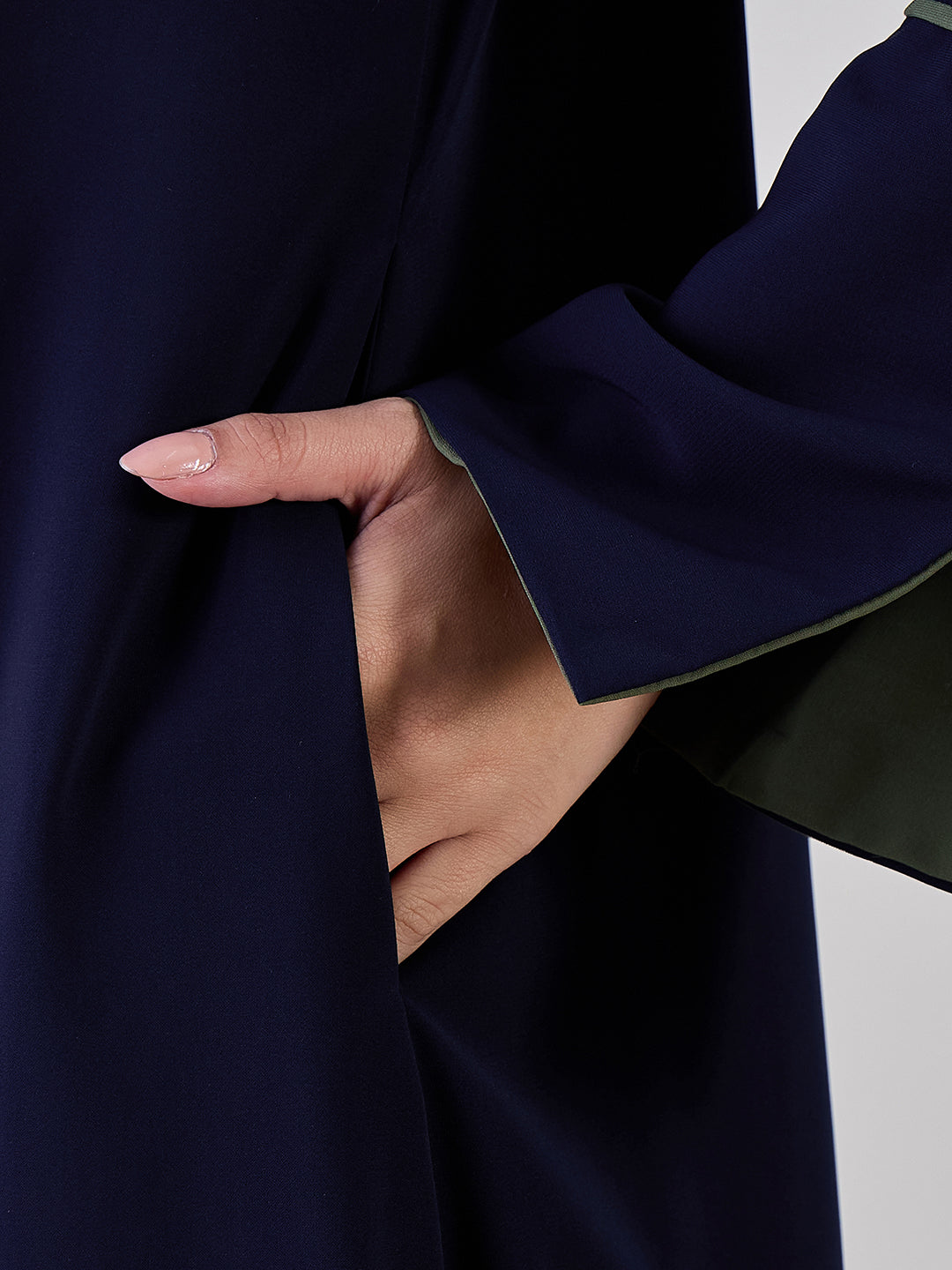 Nabia Women Front Open Embroidery Detailing Blue Abaya Burqa With Black Georgette Hijab