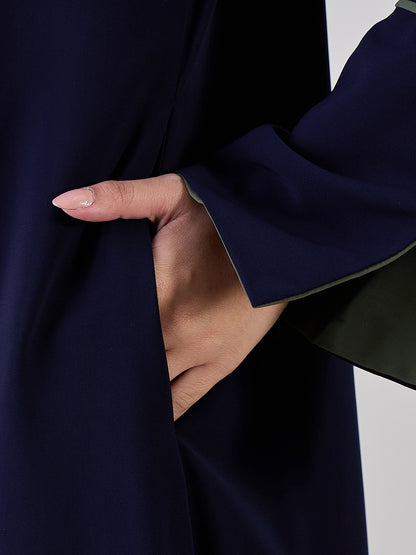 Nabia Front Open Embroidery Blue Abaya with Black Georgette Hijab