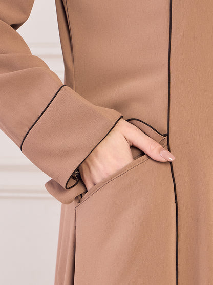 Nabia Rust Front Open Coat Abaya with Black Georgette Hijab
