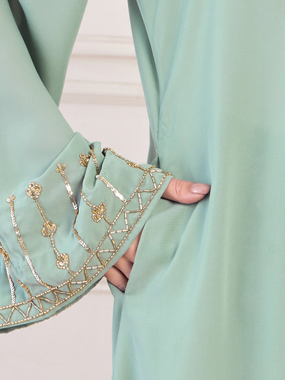 Nabia Handwork Luxury Front Open Abaya with Matching Hijab