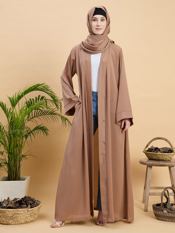Beige Front Open Dubai Abaya Burqa with Matching Hijab