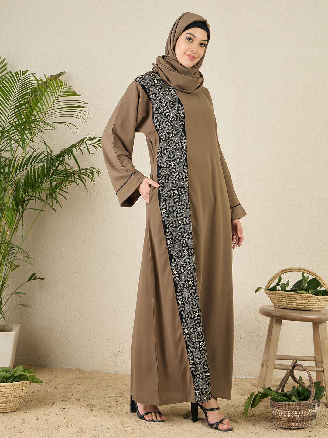 Embroidered Abaya Dress for Women with matching scarf