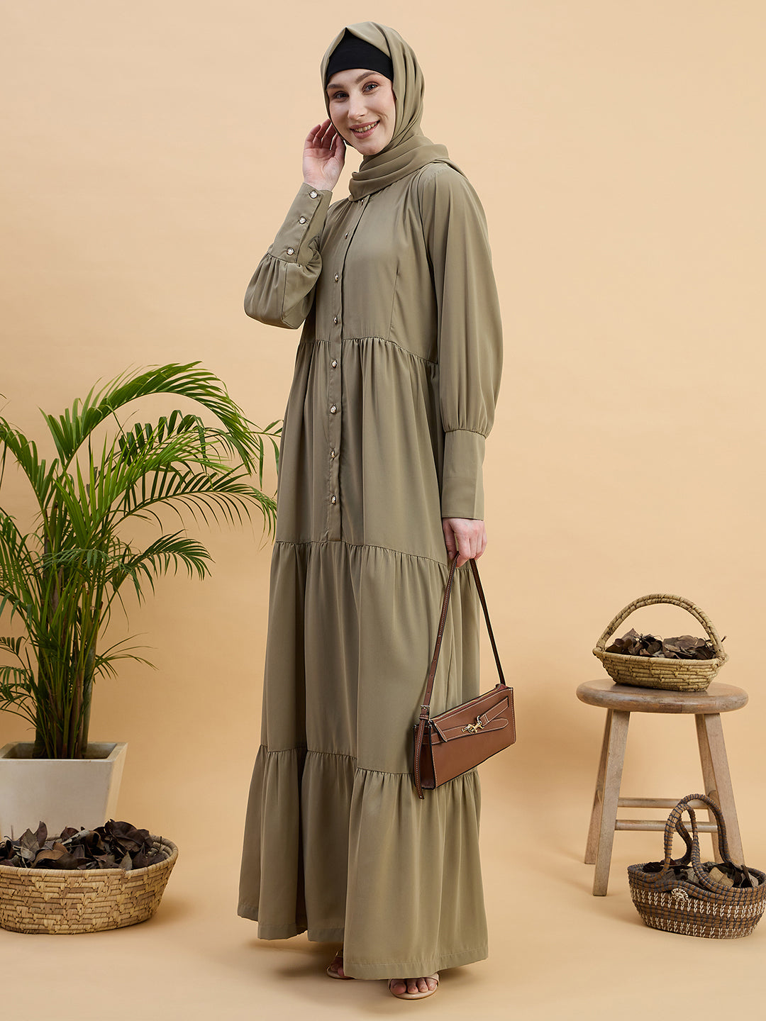 Women’s Beige Abaya Burqa with Matching Hijab