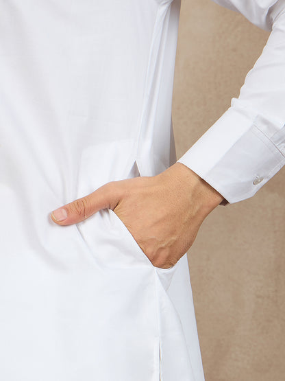 Nabia White Cotton Kurta and Pajama Set for Men