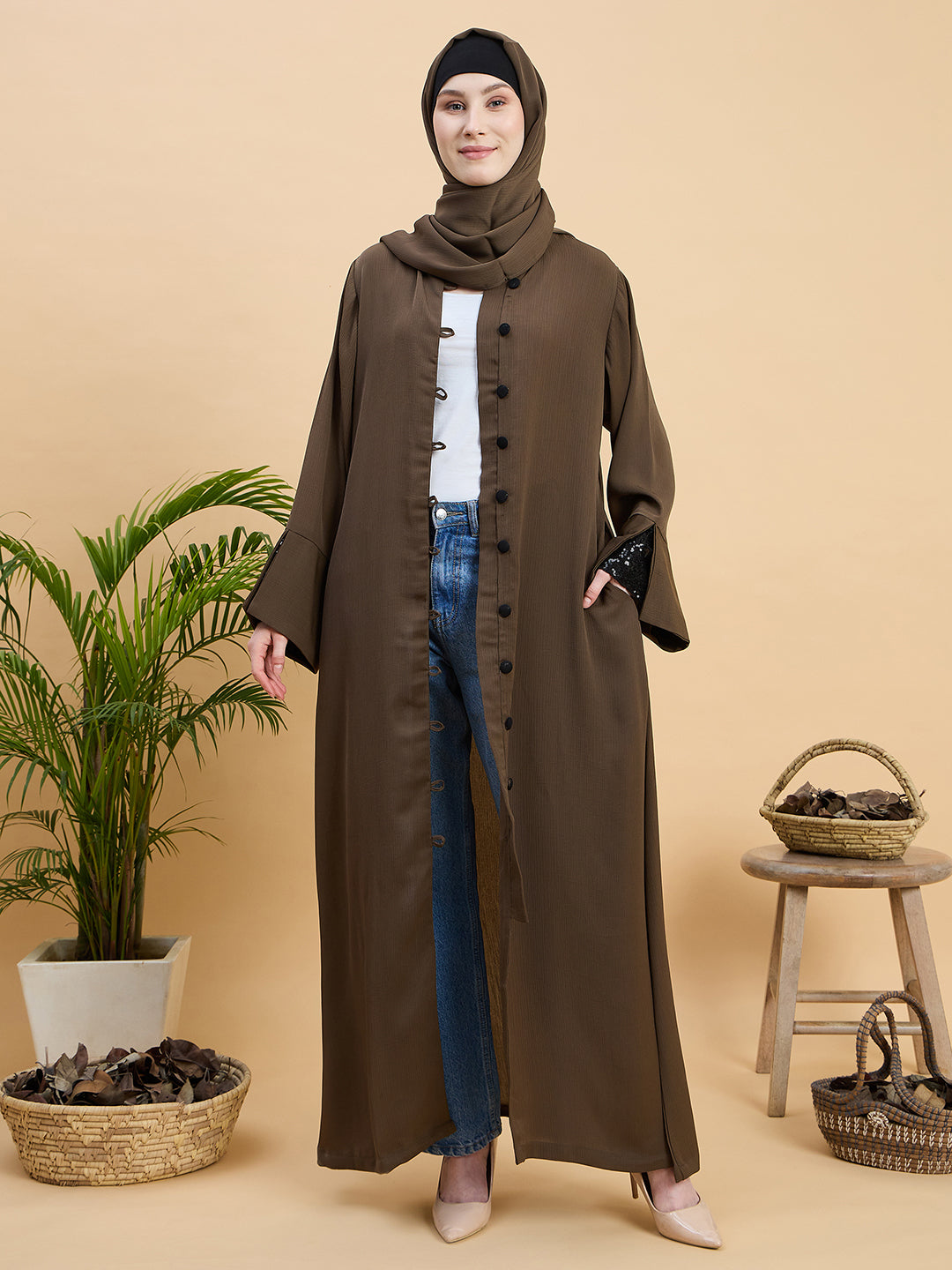 Women’s Front Open Oat Abaya Burqa with Matching Hijab