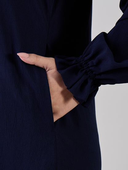 Nabia Blue A-line Abaya with Black Georgette Hijab