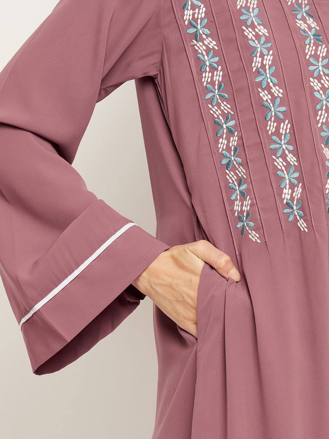 Nabia Women Solid Puse Pink Abaya Burqa With Georgette Scarf