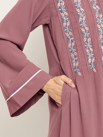 Nabia Women Solid Puse Pink Abaya Burqa With Georgette Scarf