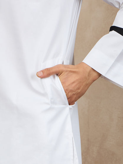 Nabia White Cotton Kurta Pajama Set For Men
